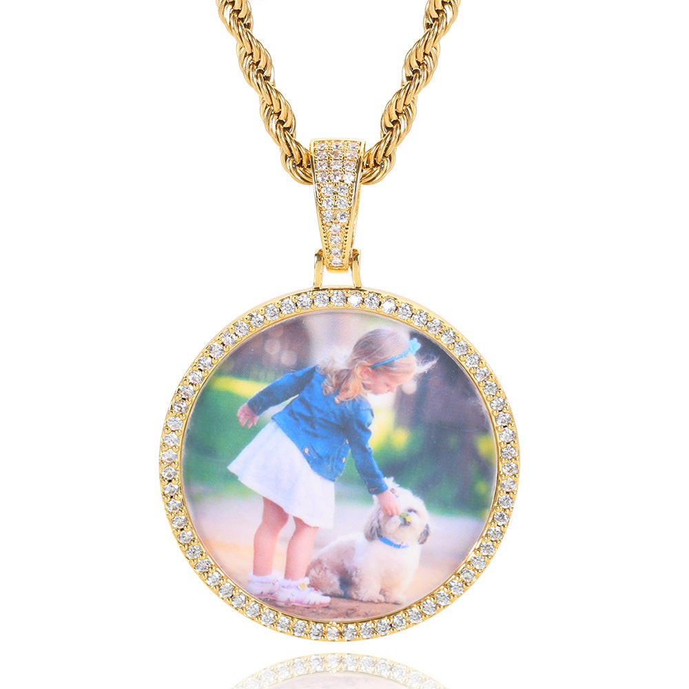 Moissanite S925 Sterling Silver Round Photo Frame Pendant