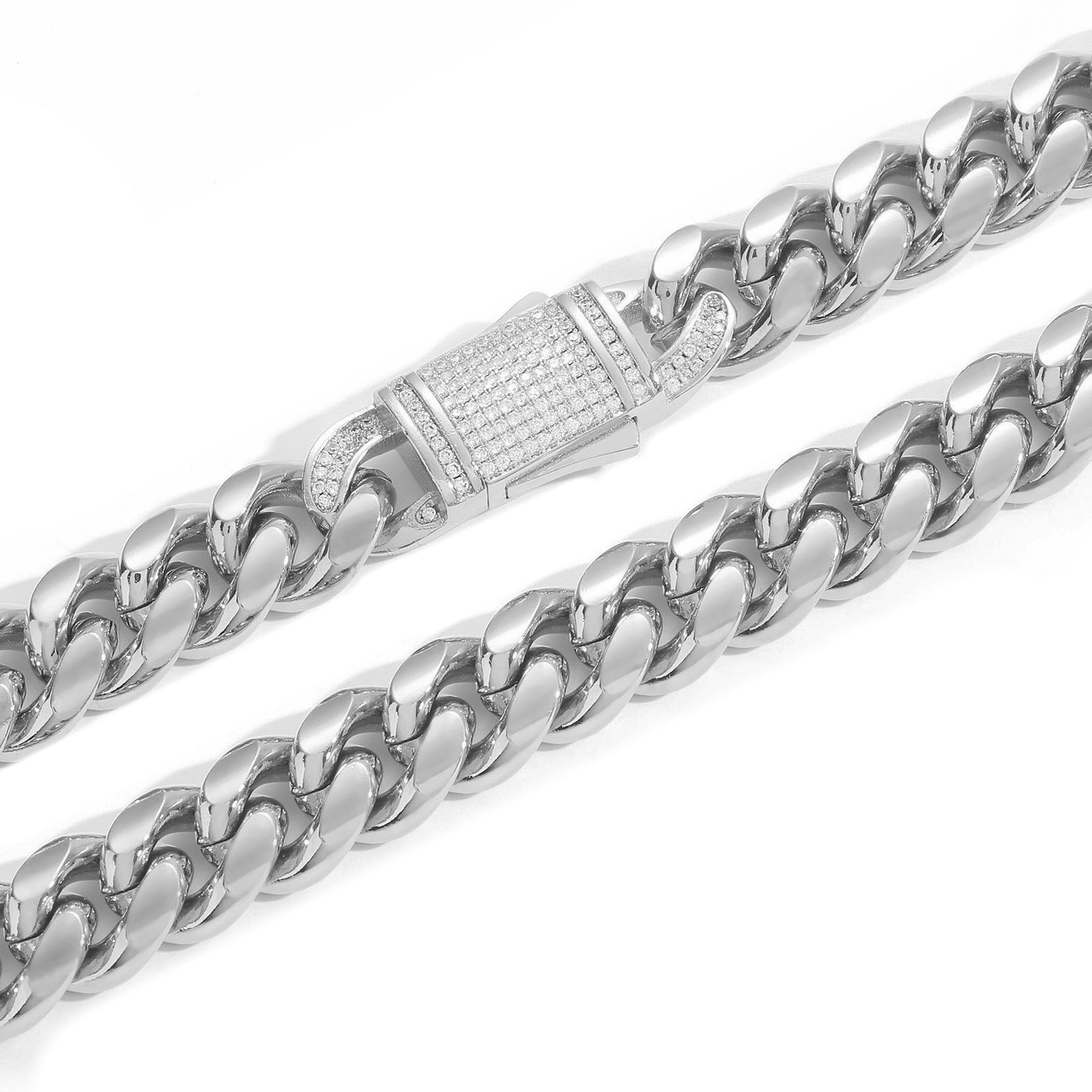 12MM White Gold Plated Iced Out Clasp Miami Cuban Link Bracelet Icedking