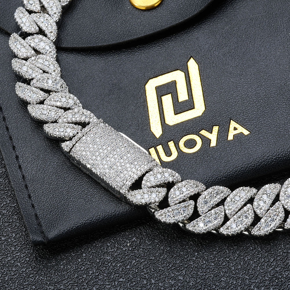 14mm S925 silver moissanite flip clasp Cuban Link Chain