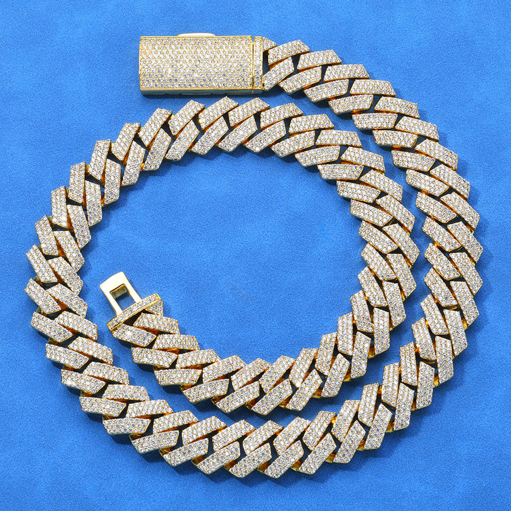 12mm S925 silver moissanite three-row  diamond Cuban Link Chain