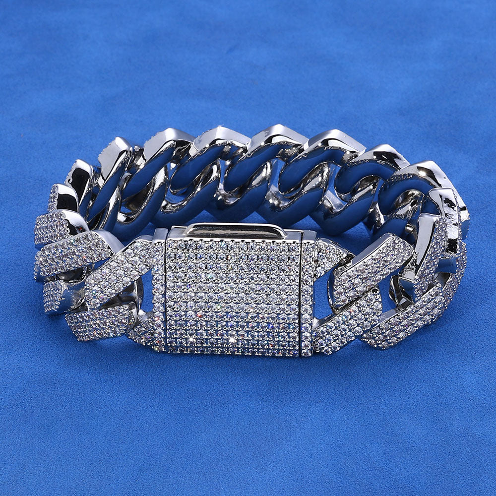 20mm S925 silver moissanite three-row diamond diamond Cuban bracelet