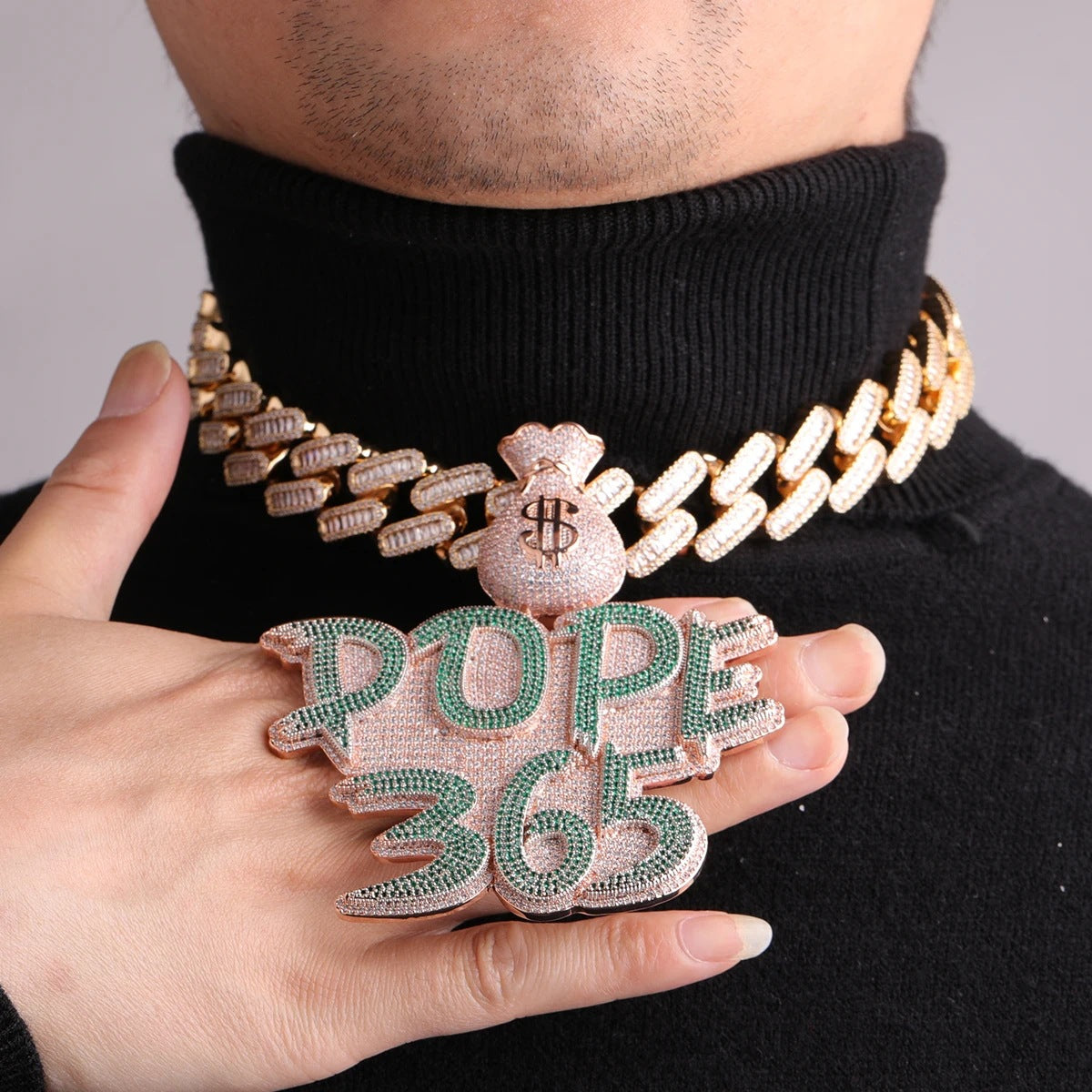 Money Bag Prong Set Custom Made Nameplate Hip Hop Pendant