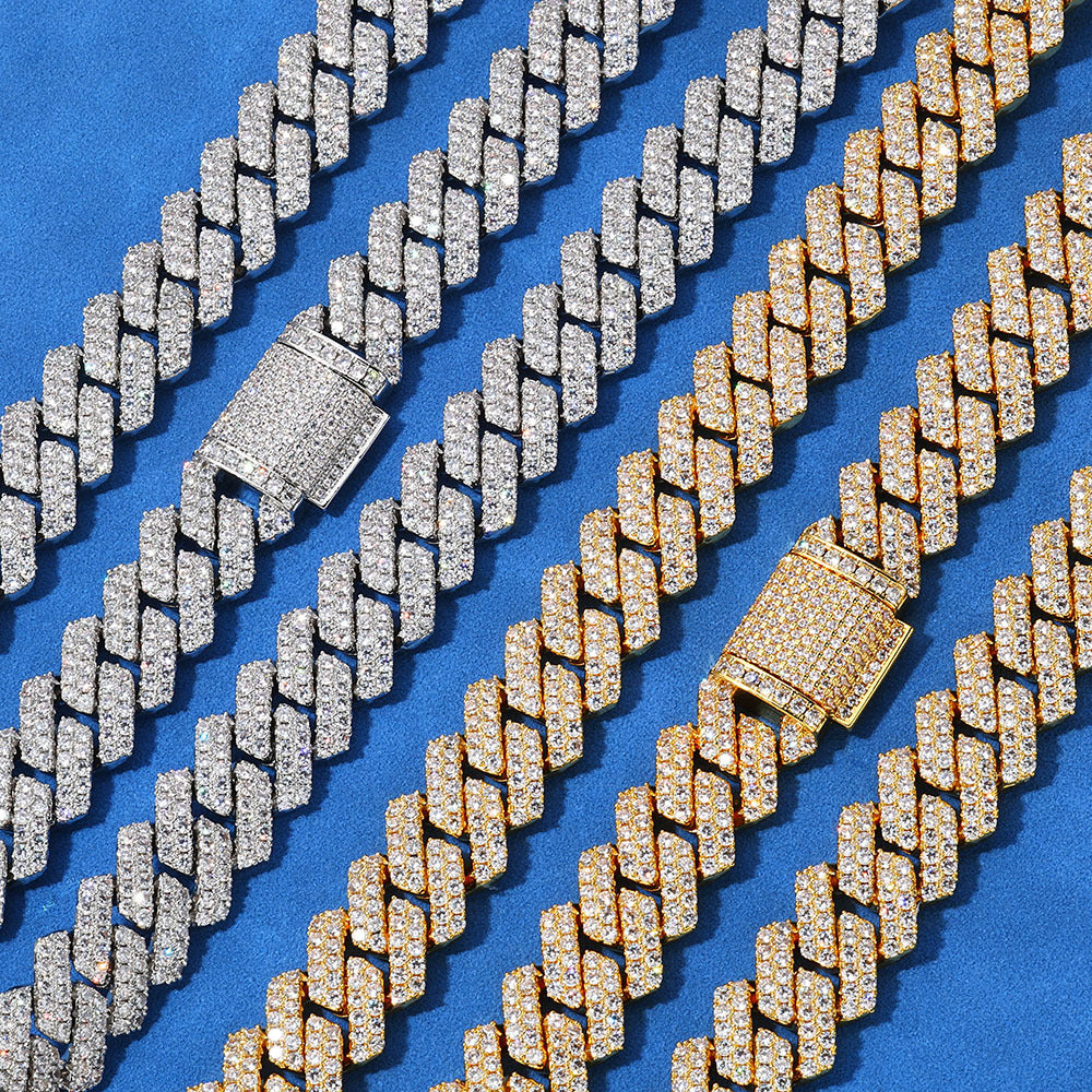 14mm 925 silver moissanite diamond cuban chain