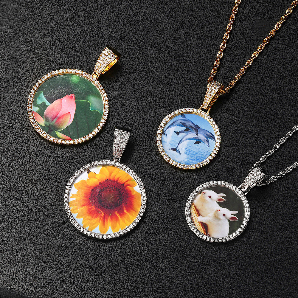 Moissanite S925 Sterling Silver Round Photo Frame Pendant