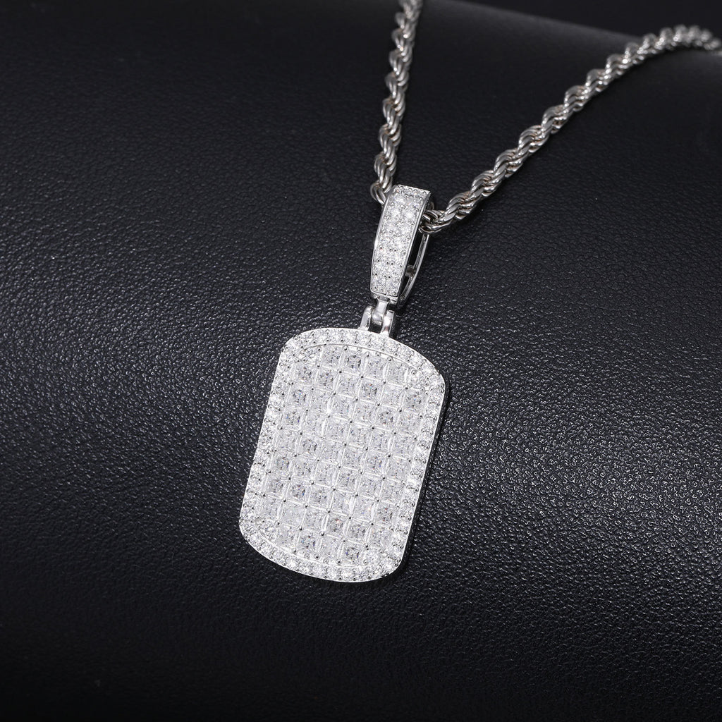 S925 Princess Cut Moissanite Dog Tag Pendant