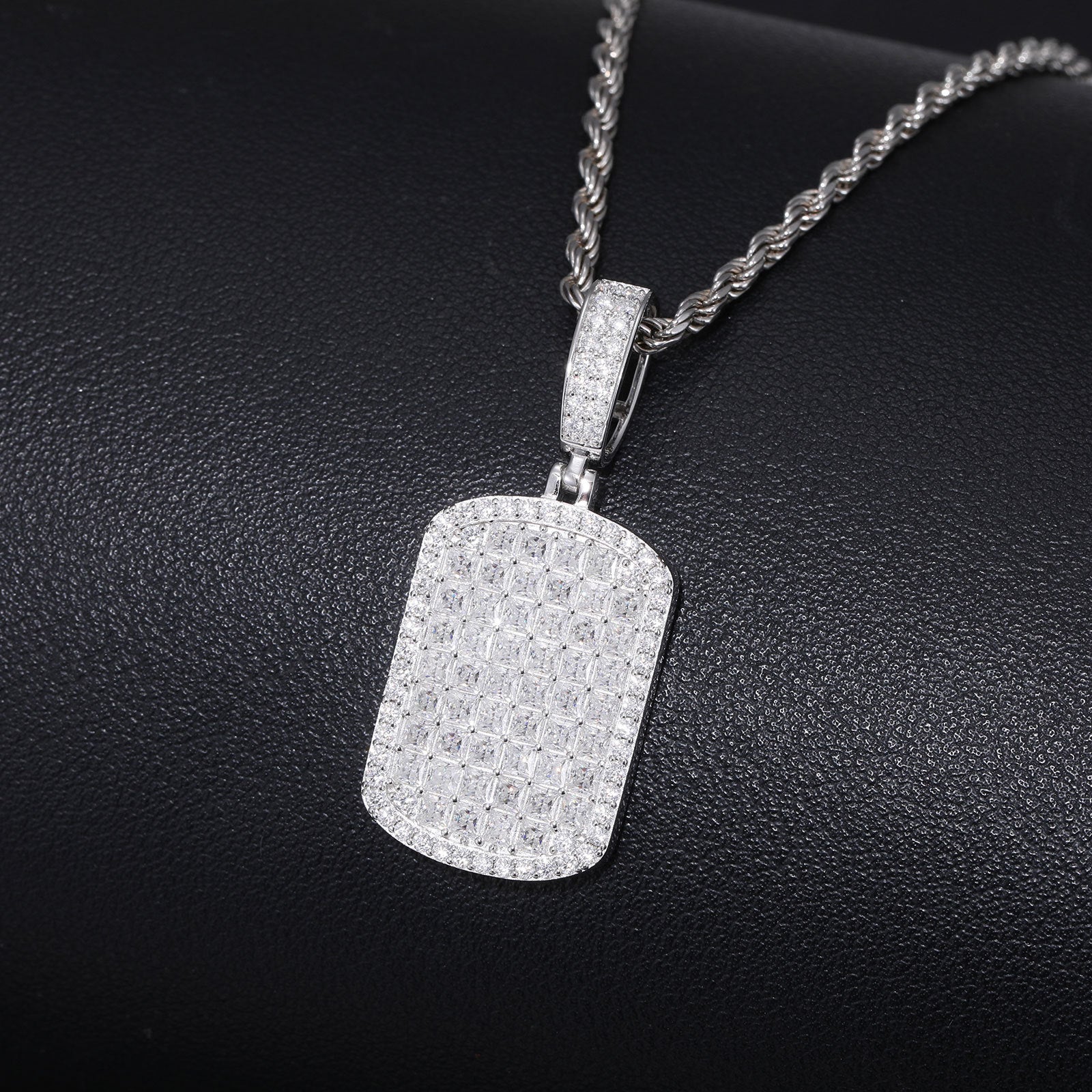 S925 Princess Cut Moissanite Dog Tag Pendant