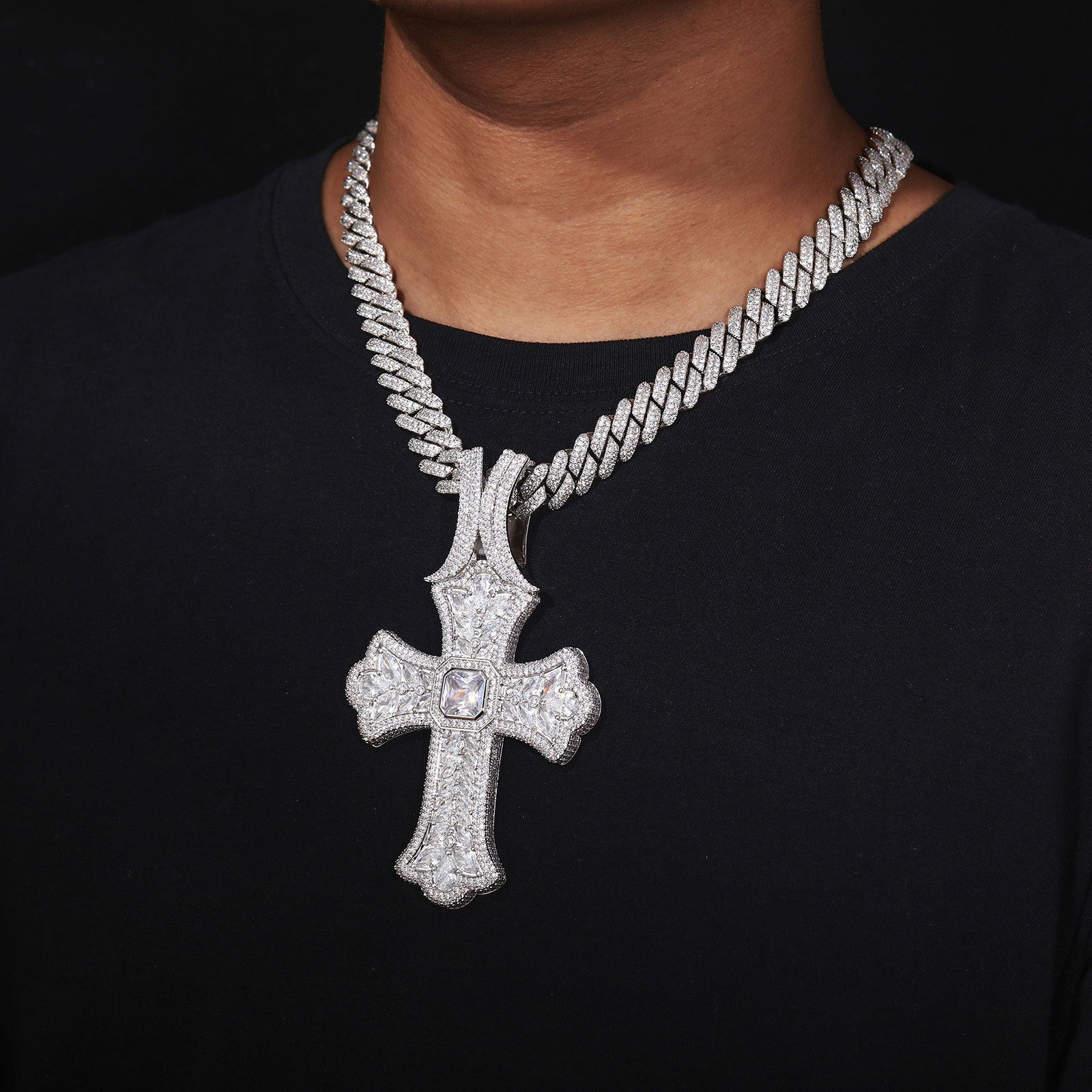 Oversized  CZ Stone Cross Pendant