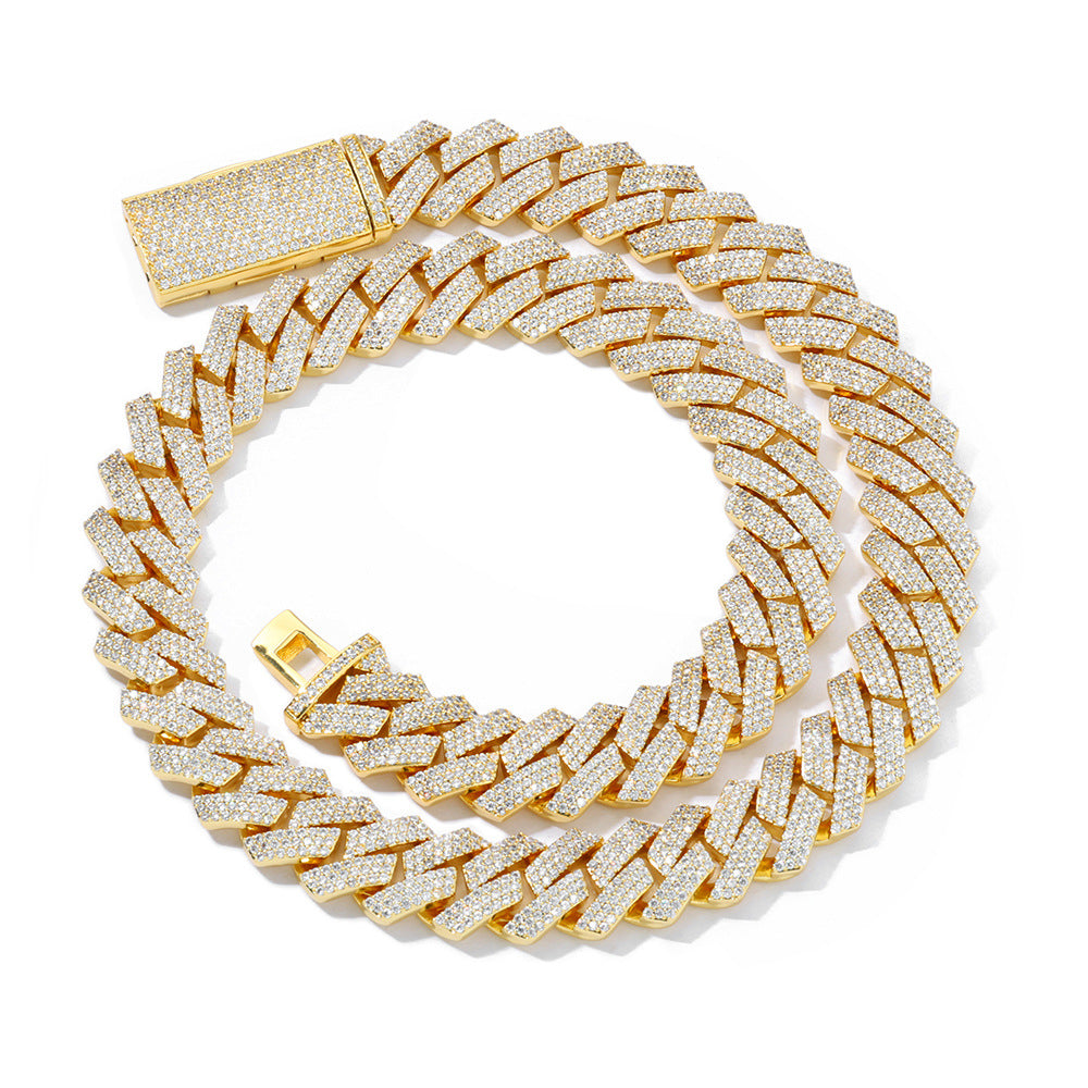 12mm S925 silver moissanite three-row  diamond Cuban Link Chain