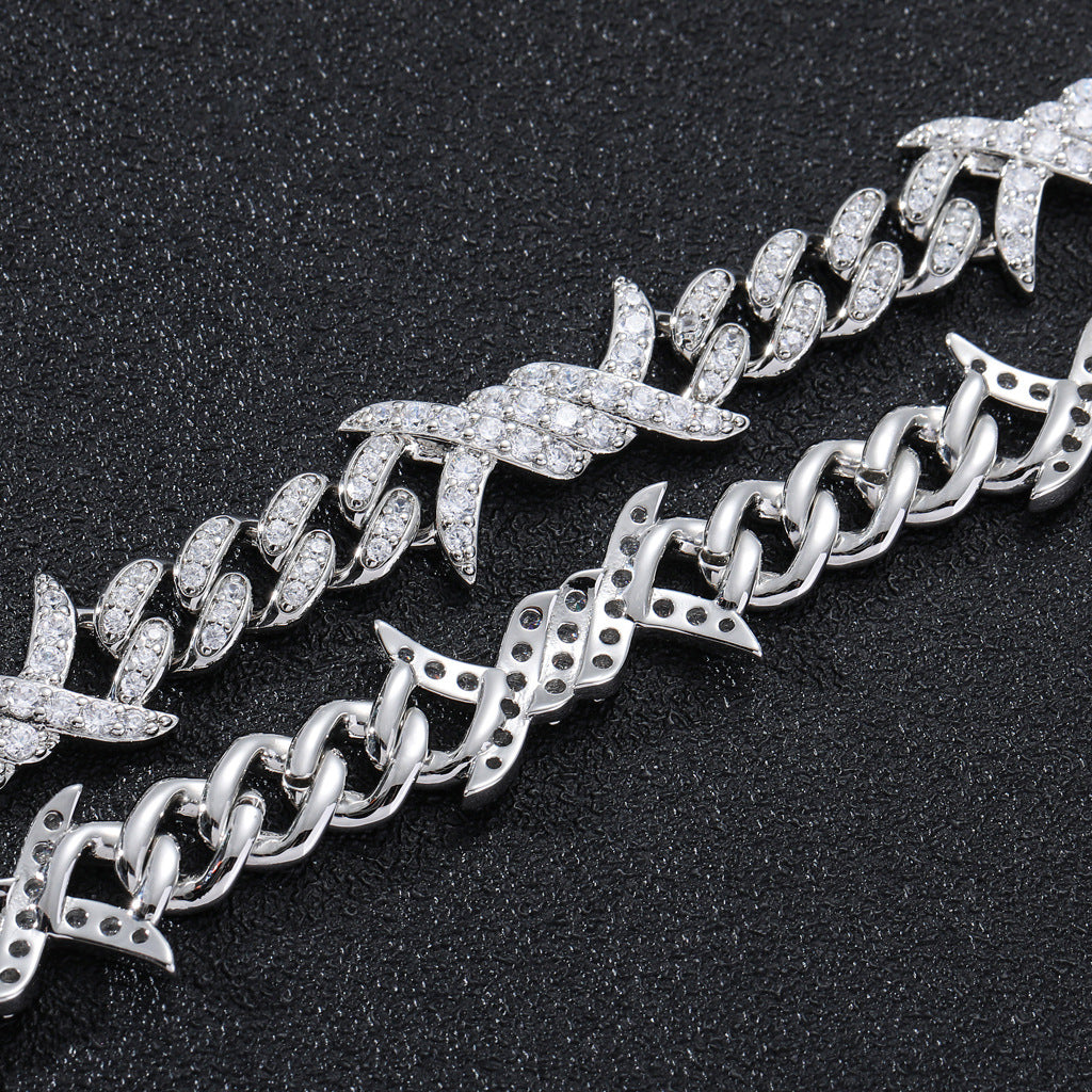 10MM White Gold Plated Iced Out Barb Wire Cuban Link Chain