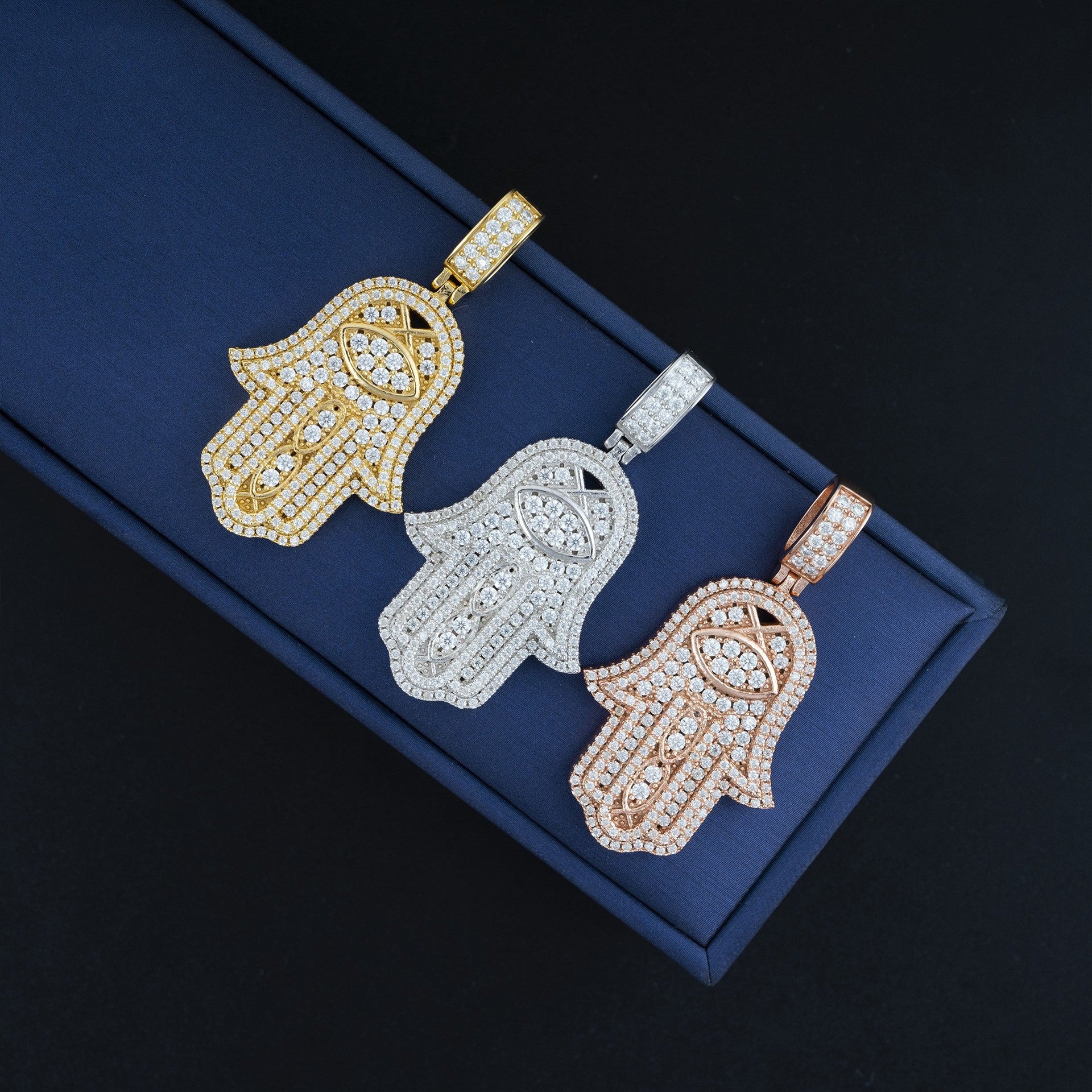 Moissanite Hamsa Evil Eye Pendant