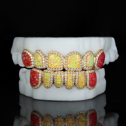 6 on 6 Pave Setting Multi-Colored Opal Custom Moissanite Grillz