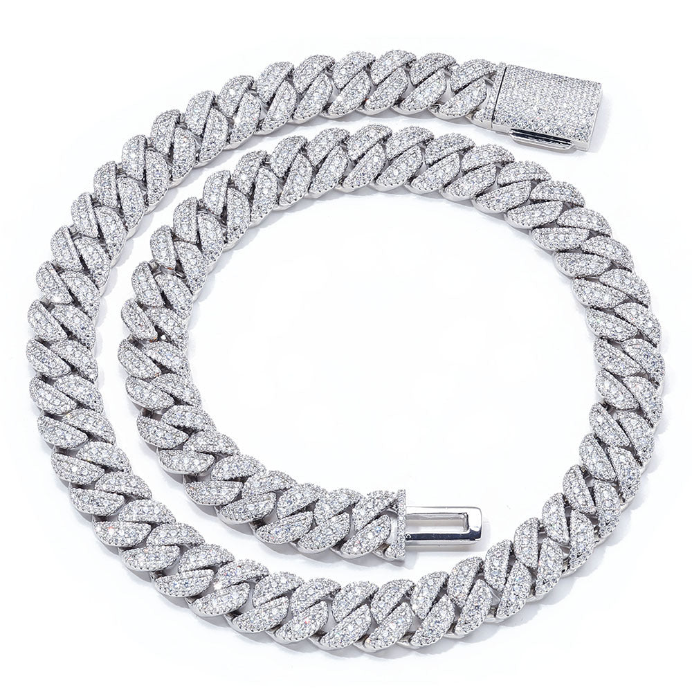14mm S925 silver moissanite flip clasp Cuban Link Chain
