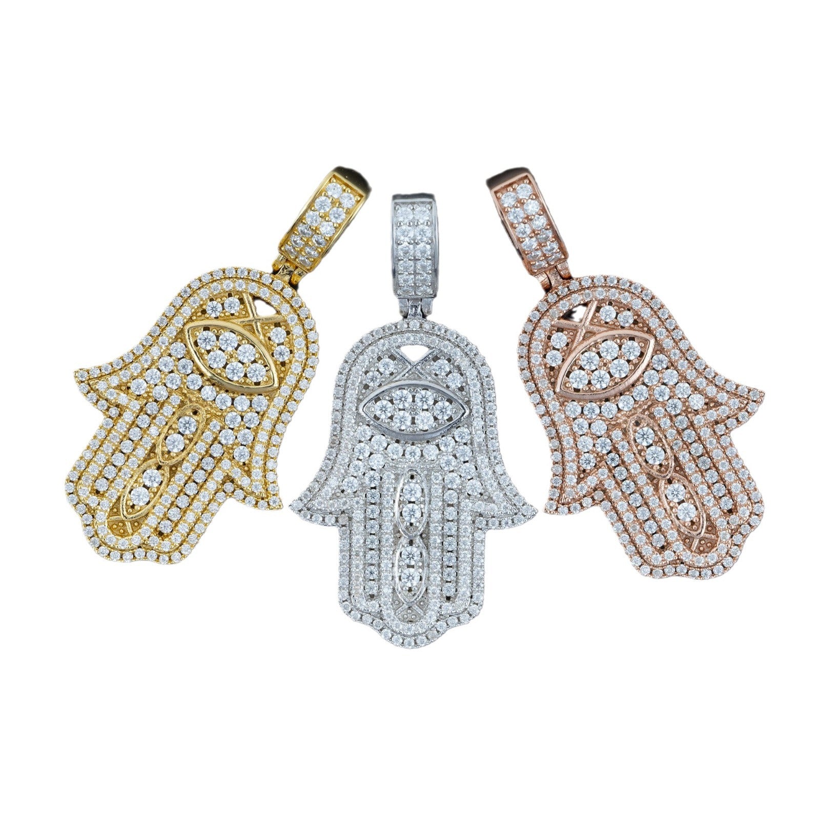Moissanite Hamsa Evil Eye Pendant