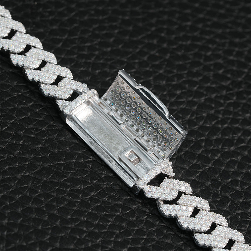 8mm S925 silver diamond row moissanite Cuban Link Chain