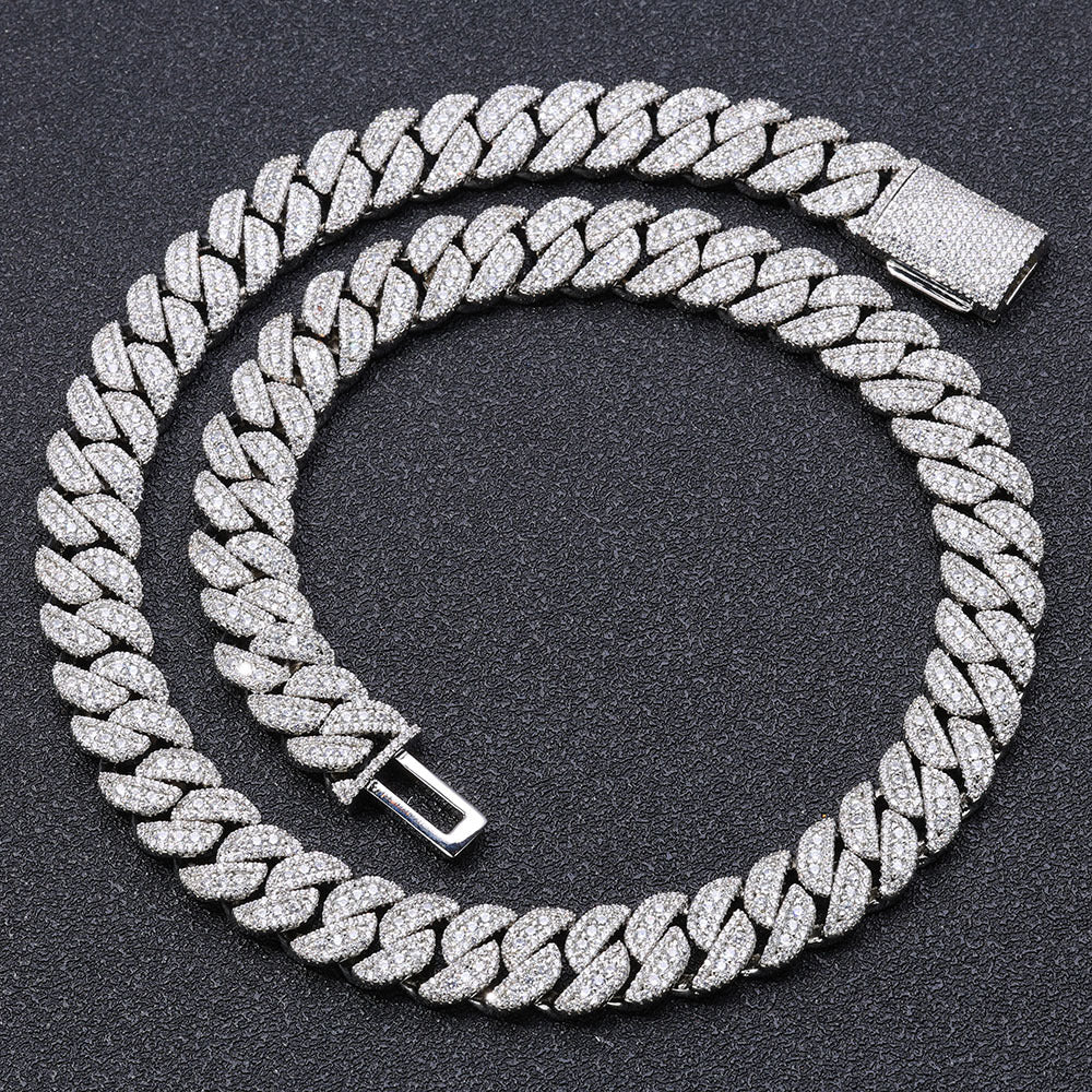 14mm S925 silver moissanite flip clasp Cuban Link Chain