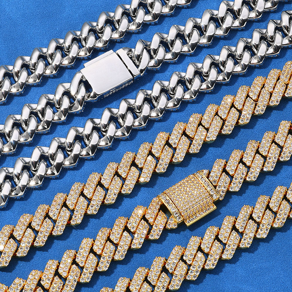 14mm 925 silver moissanite diamond cuban chain
