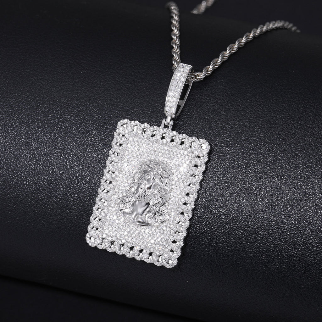 Icy Moissanite Jesus Pendant (Sterling Silver)