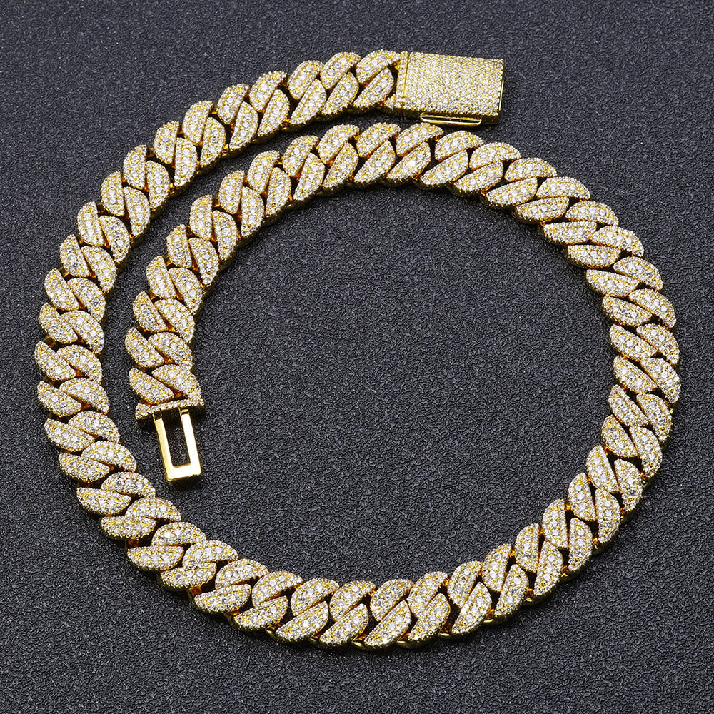 14mm S925 silver moissanite flip clasp Cuban Link Chain