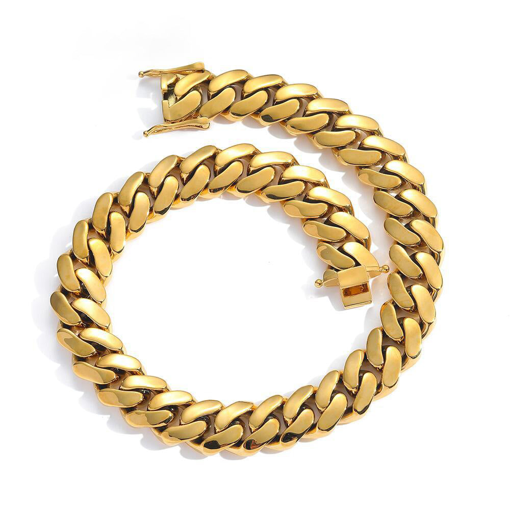 Mens 22MM 18K Gold Plated Miami Cuban Link Bracelet