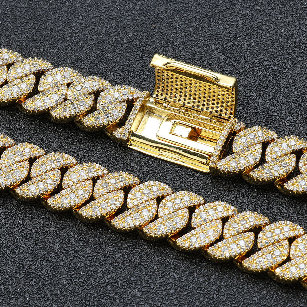 14mm S925 silver moissanite flip clasp Cuban Link Chain Gubanlink