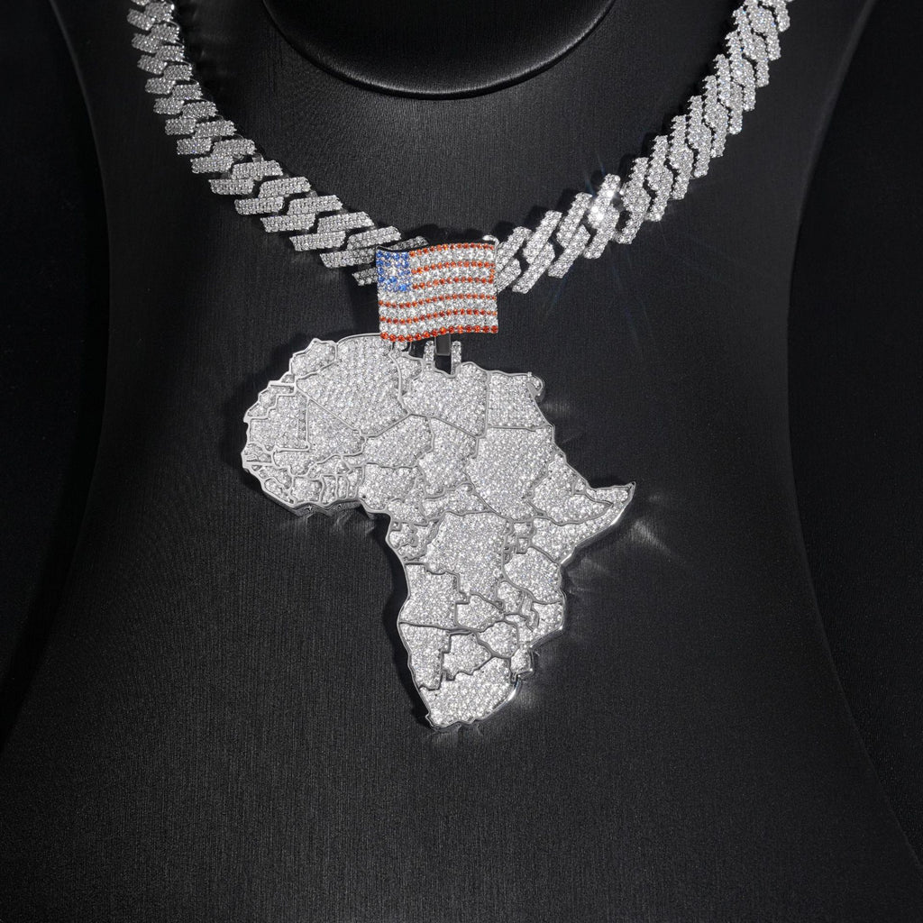 African Continent Pendant Icy Crystal Hip Hop Style 925 Sterling Silver Moissanite Gemstone