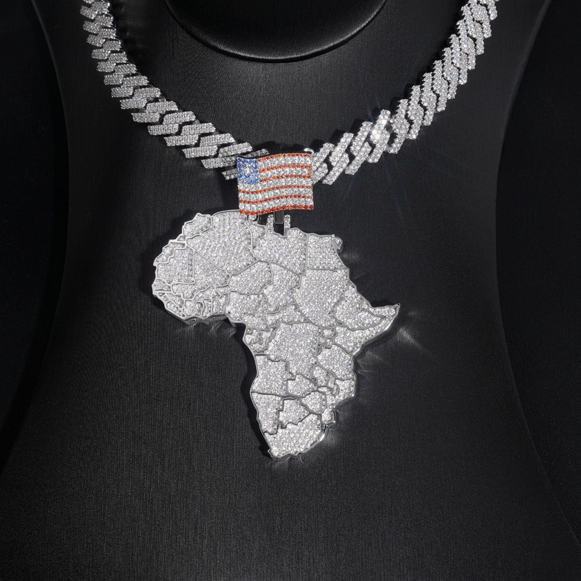 African Continent Pendant Icy Crystal Hip Hop Style 925 Sterling Silver Moissanite Gemstone gubanlink