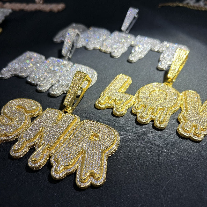 Customized letter and number combination zircon drop pendant Gubanlink