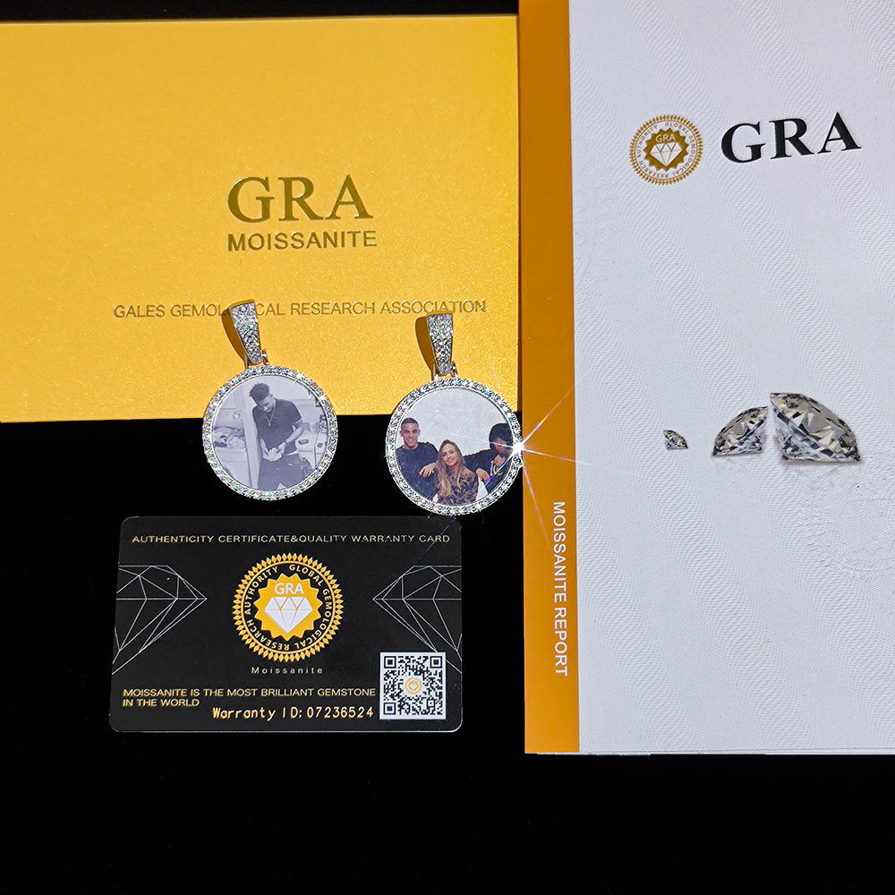 Moissanite S925 Sterling Silver Round Photo Frame Pendant Thegoldlinks