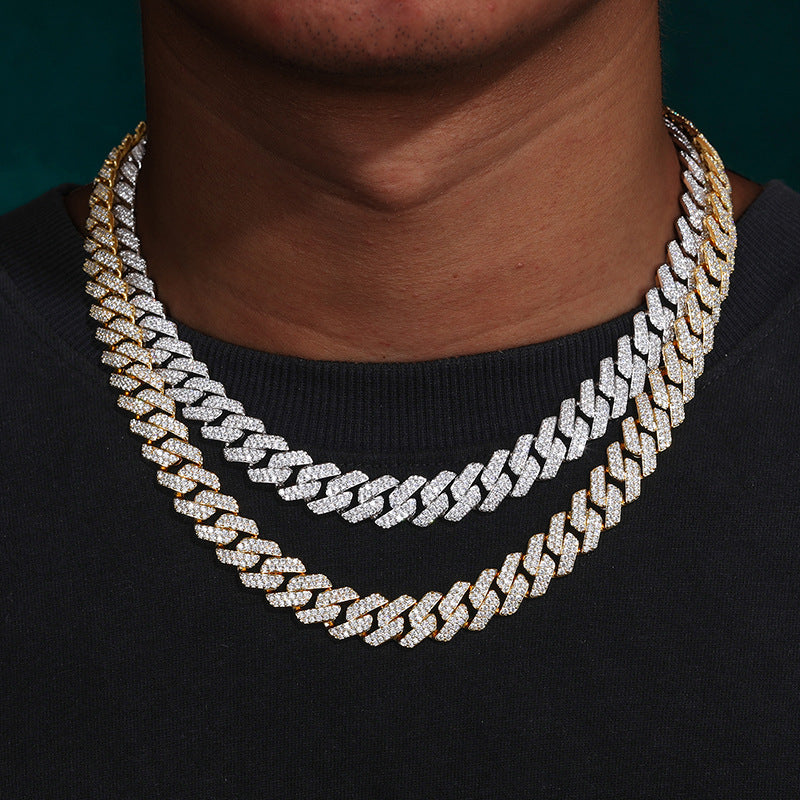 15MM 18K Gold Plated Iced Out Diamond Shaped  Cuban Link Chain