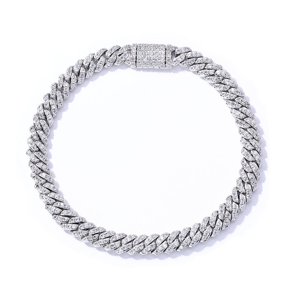 6mm S925 silver single row moissanite Cuban Bracelet