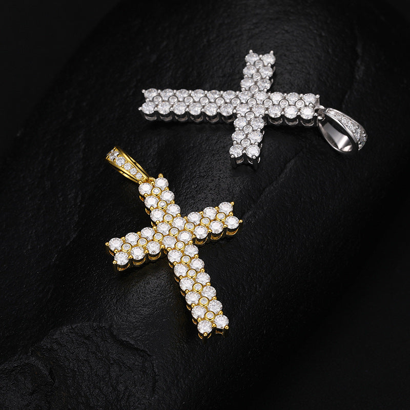 Hip Hop Moissanite Cross Pendant Gold Plated Necklace