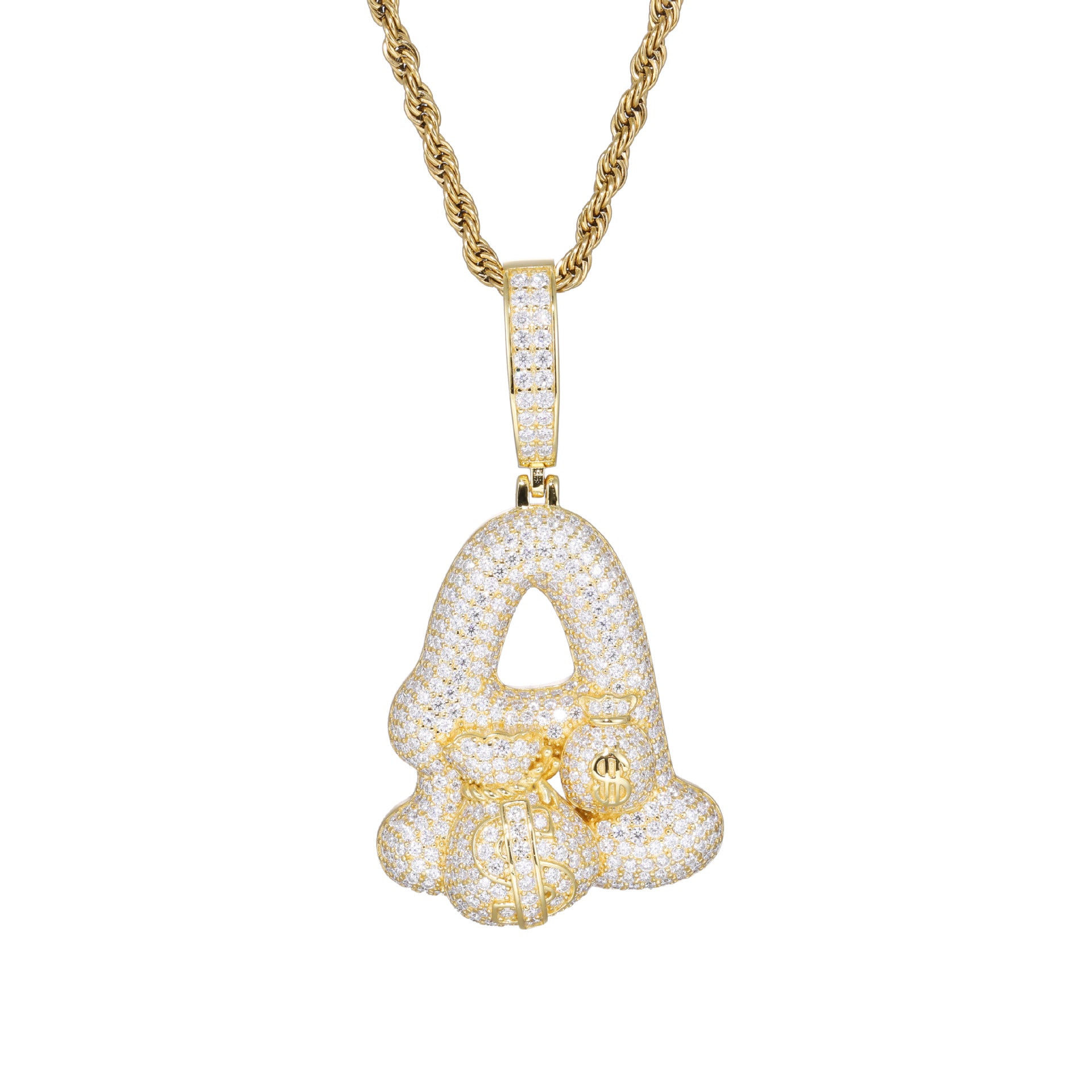S925 Silver Moissanite Money Bag Letter Pendant