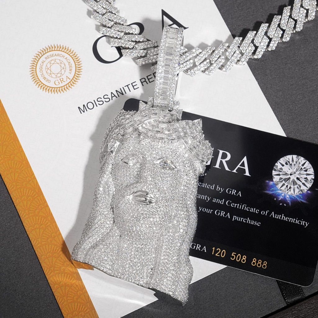 S925 Sterling Silver Moissanite Jesus Head Pendant