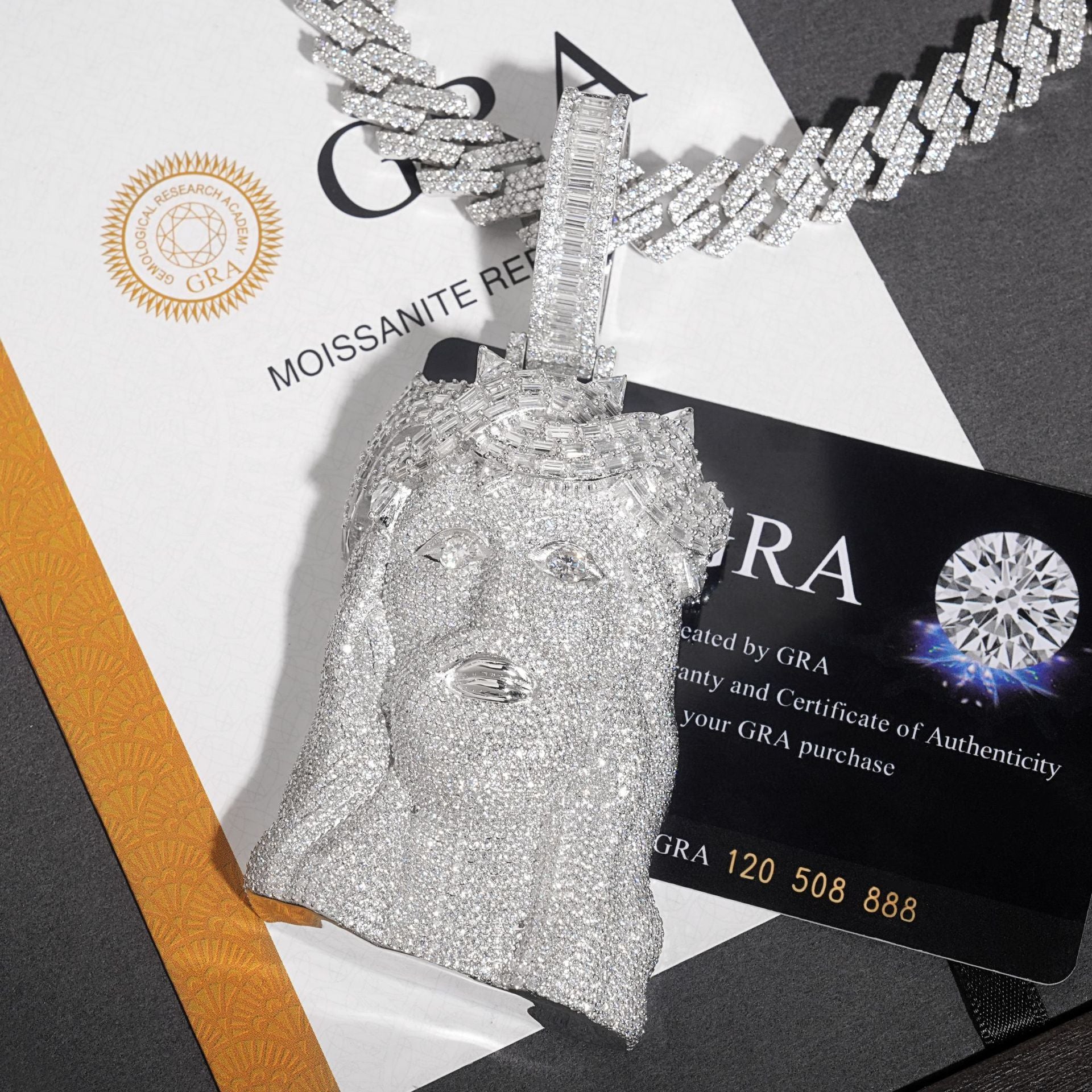 S925 Sterling Silver Moissanite Jesus Head Pendant gubanlink