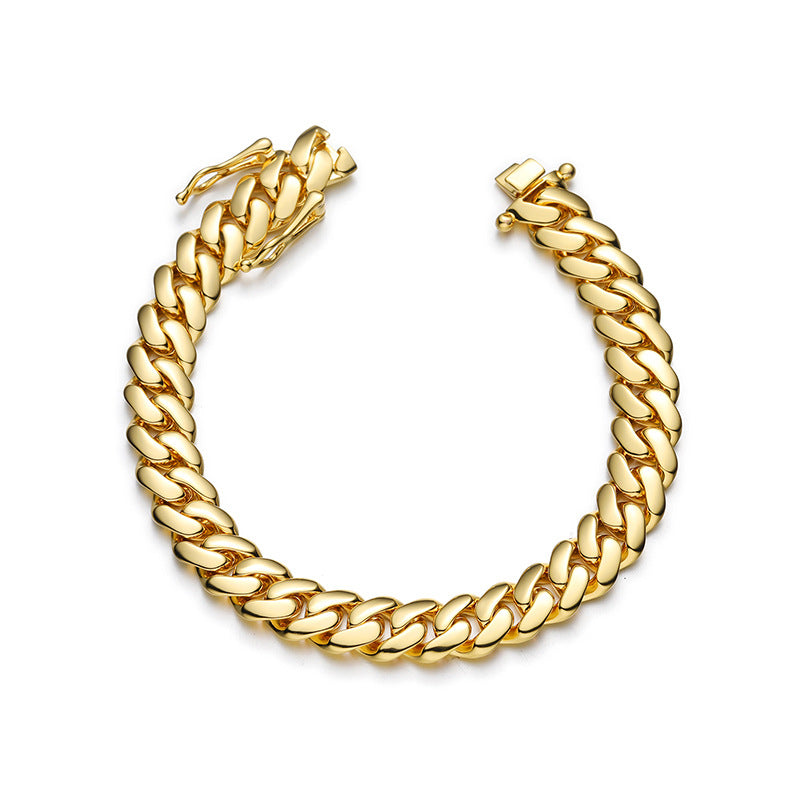 8/10/12/14/16/18MM 18K Gold Plated  Butterfly Buckle Miami Cuban Link Bracelet