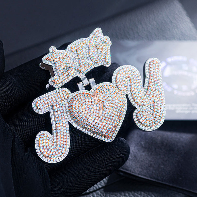 Customized S925 sterling silver moissanite letter heart pendant Bornreal Jewelry