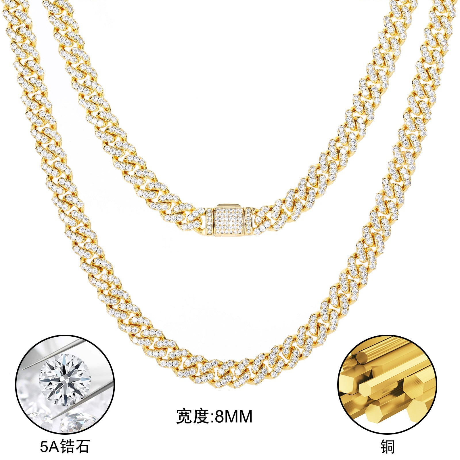 10MM 14K Gold Plated Iced Out Cuban Link Chain Thegoldlinks