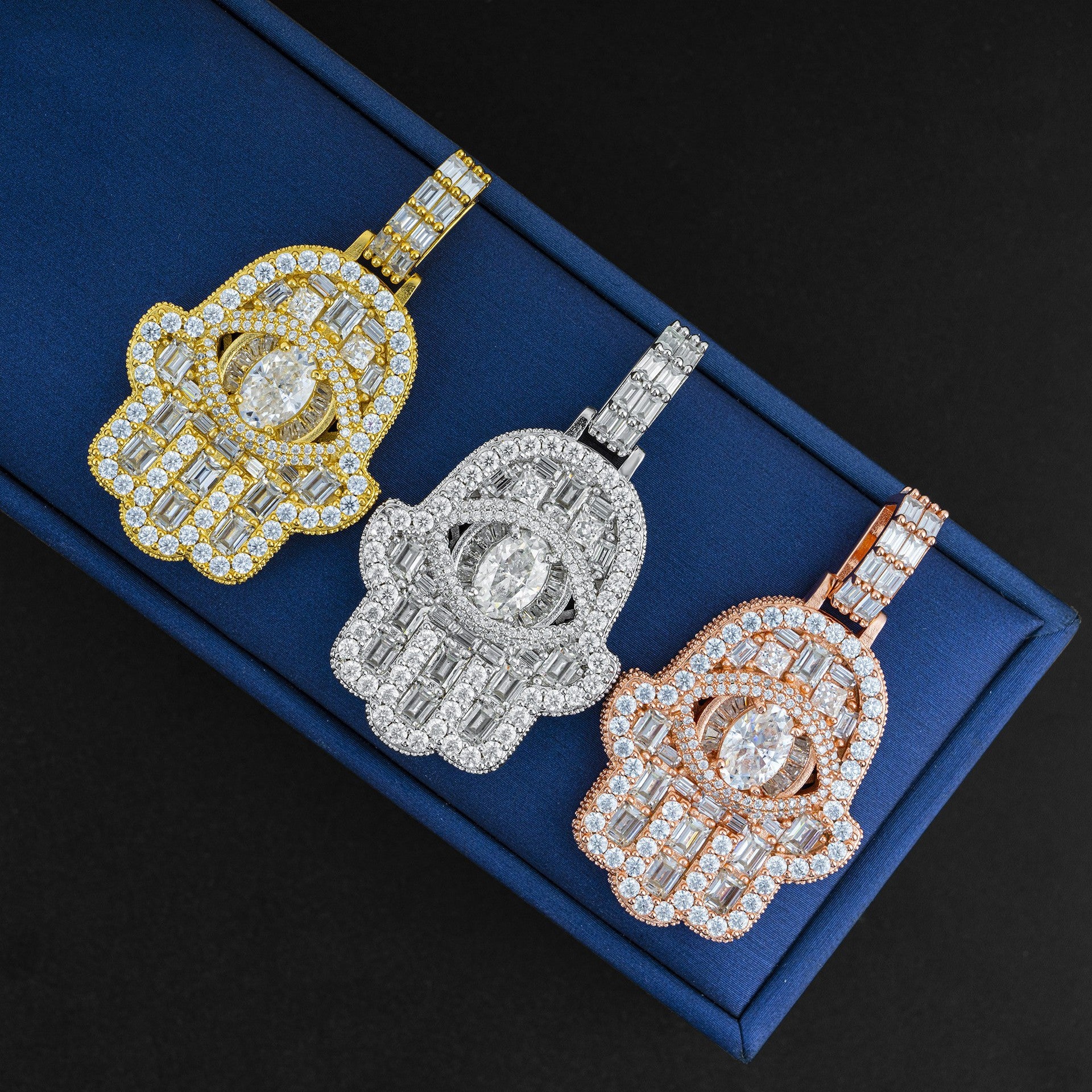 Eye-shaped Hand-shaped Moissanite Pendants