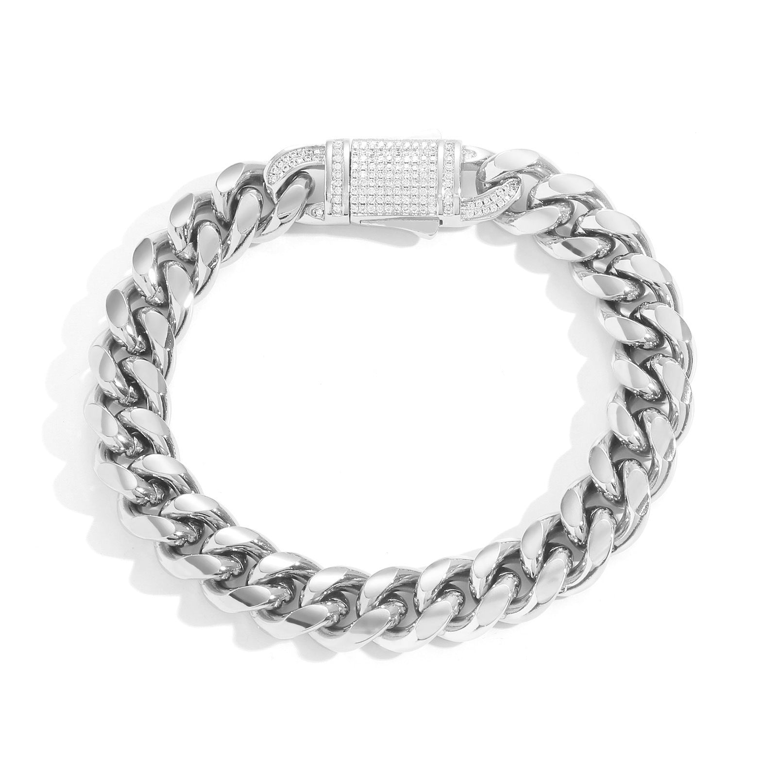 12MM White Gold Plated Iced Out Clasp Miami Cuban Link Bracelet Icedking