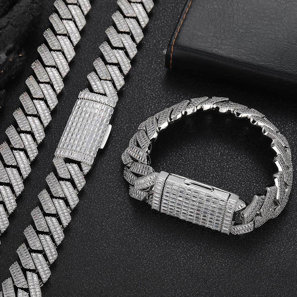 20mm Double row T square Zircon Diamond Cuban Chain