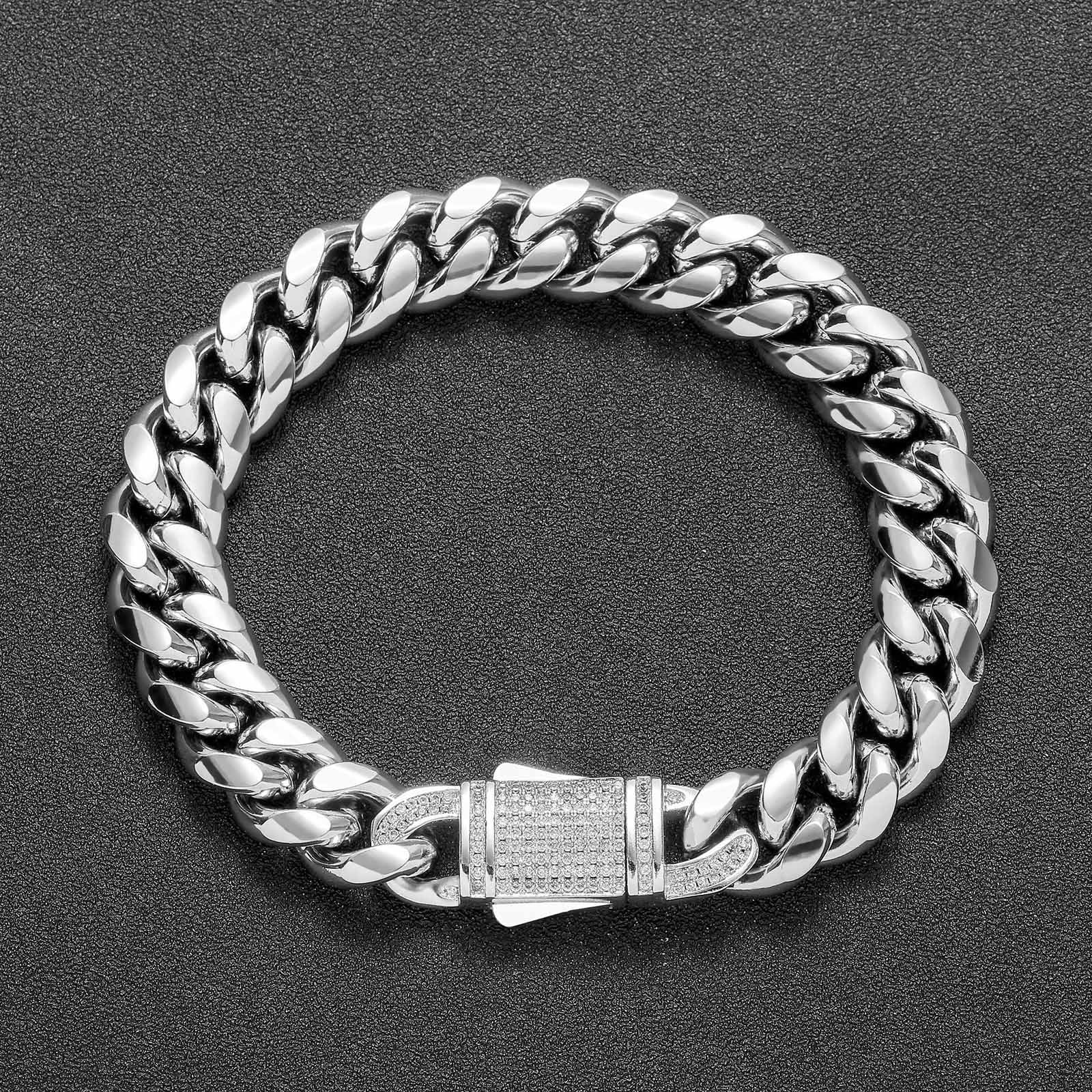 12MM White Gold Plated Iced Out Clasp Miami Cuban Link Bracelet Icedking