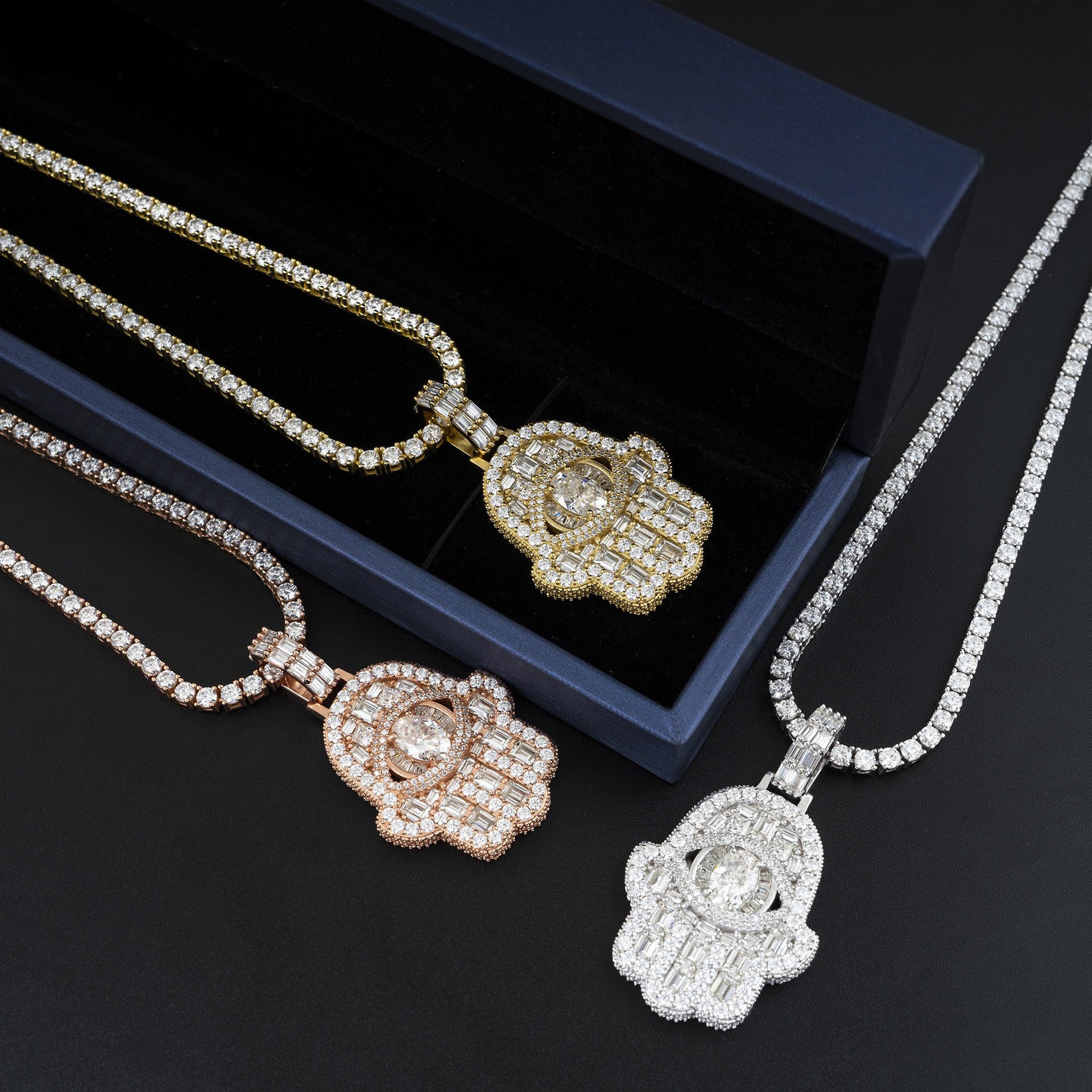 Eye-shaped Hand-shaped Moissanite Pendants