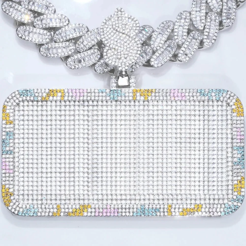 Custom Silver Moissanite Alphabet Necklace 3D Colorful Squares