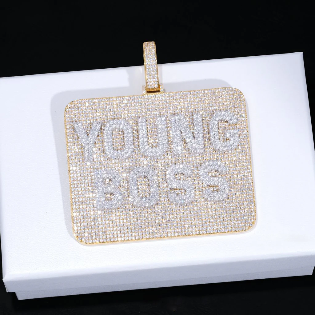Custom Silver Moissanite 3D Large Square Letter Pendant Gubanlink