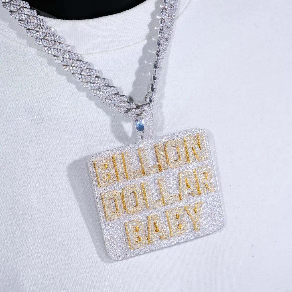 Custom Silver Moissanite 3D Large Square Letter Pendant Gubanlink