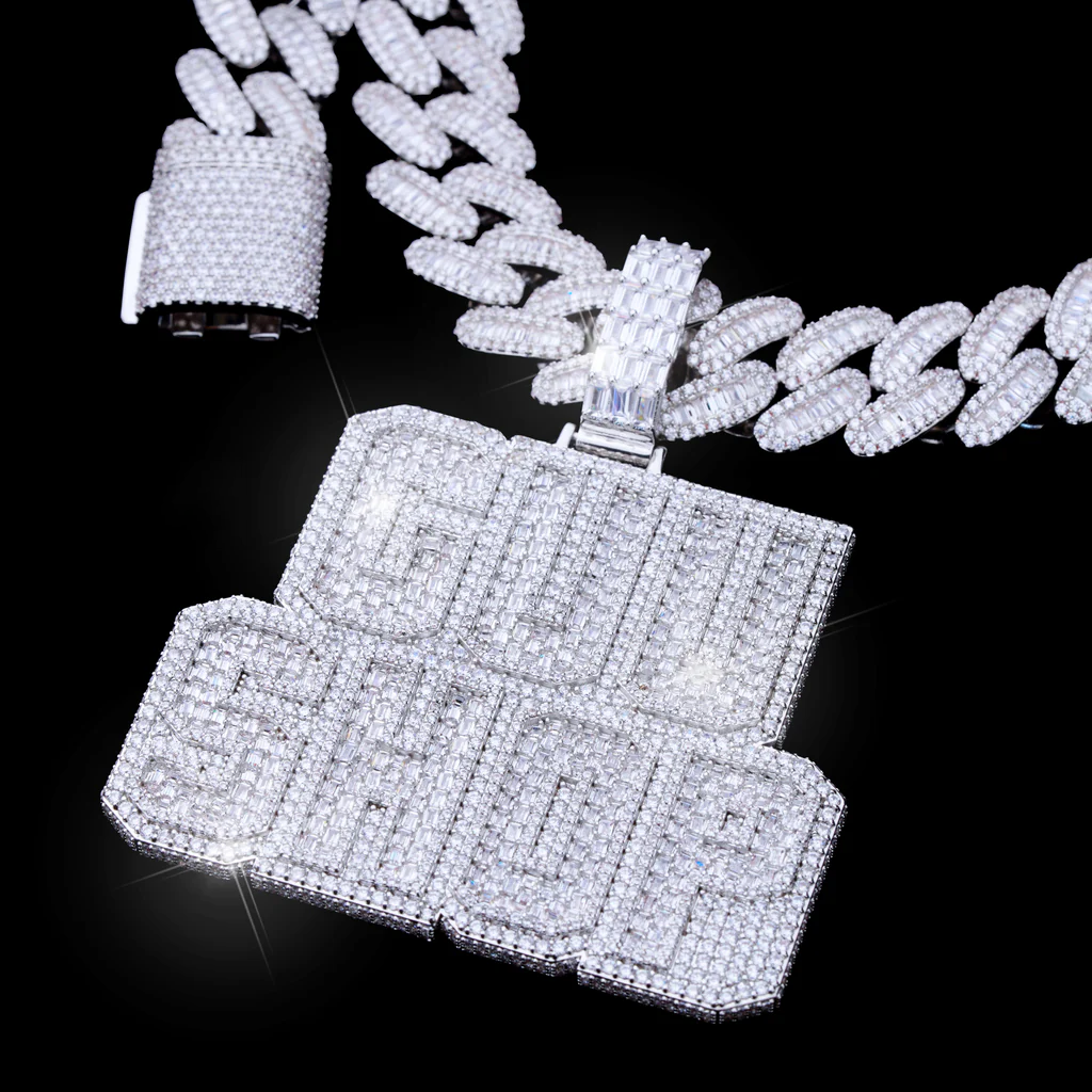 Custom silver moissanite letter rectangular double-layer necklace