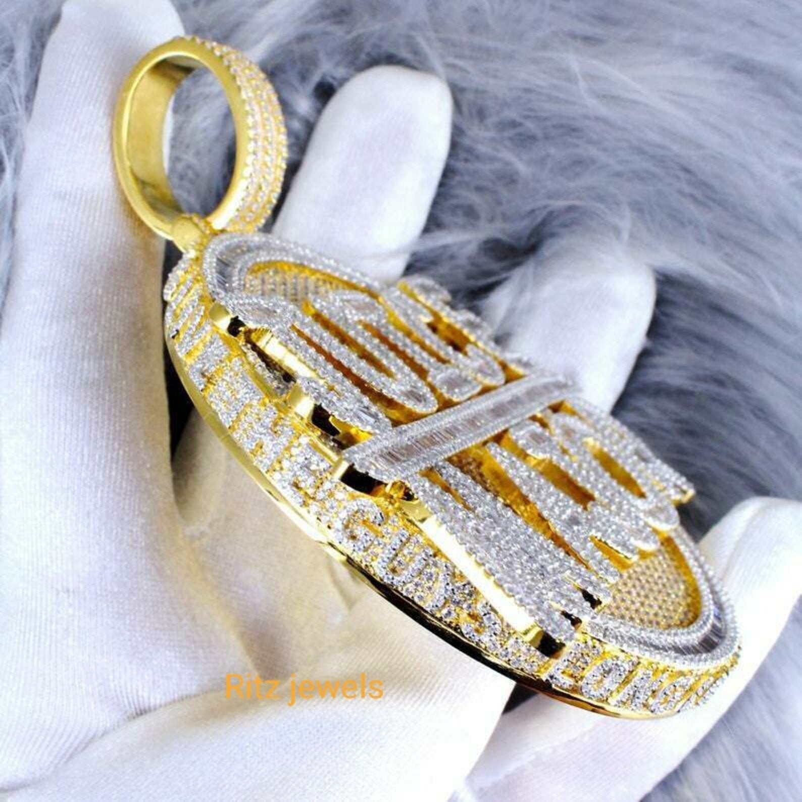 Custom Moissanite Personalized 3D Disc Large Pendant Thegoldlinks