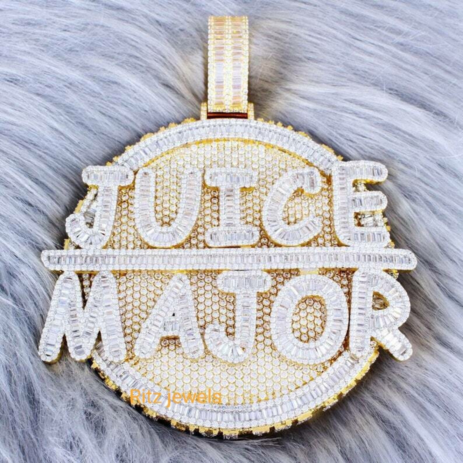 Custom Moissanite Personalized 3D Disc Large Pendant