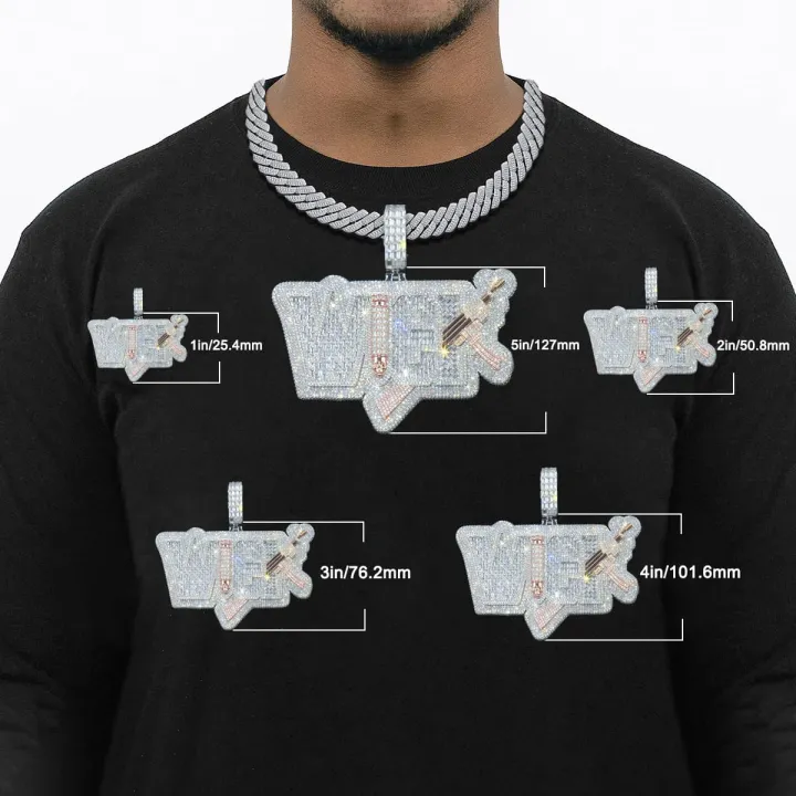 Custom VVS Moissanite Baguette Diamond Iced Hip Hop Rapper Name Pendant Gubanlink