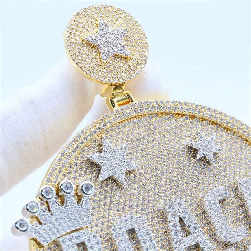 Custom Moissanite Personalized Disc 3D Big Crown Pendant Gubanlink